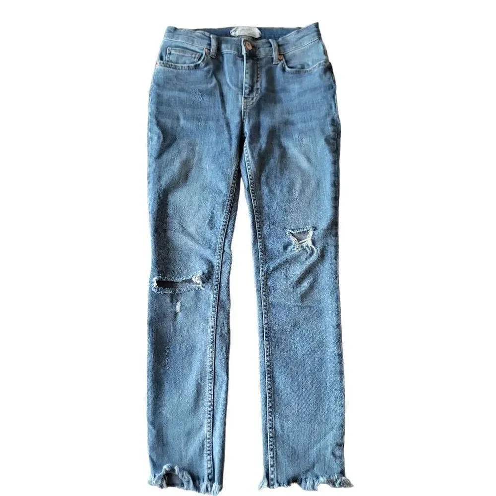 Free people womens Sz W 25 blue distressed raw hem skinny jeans